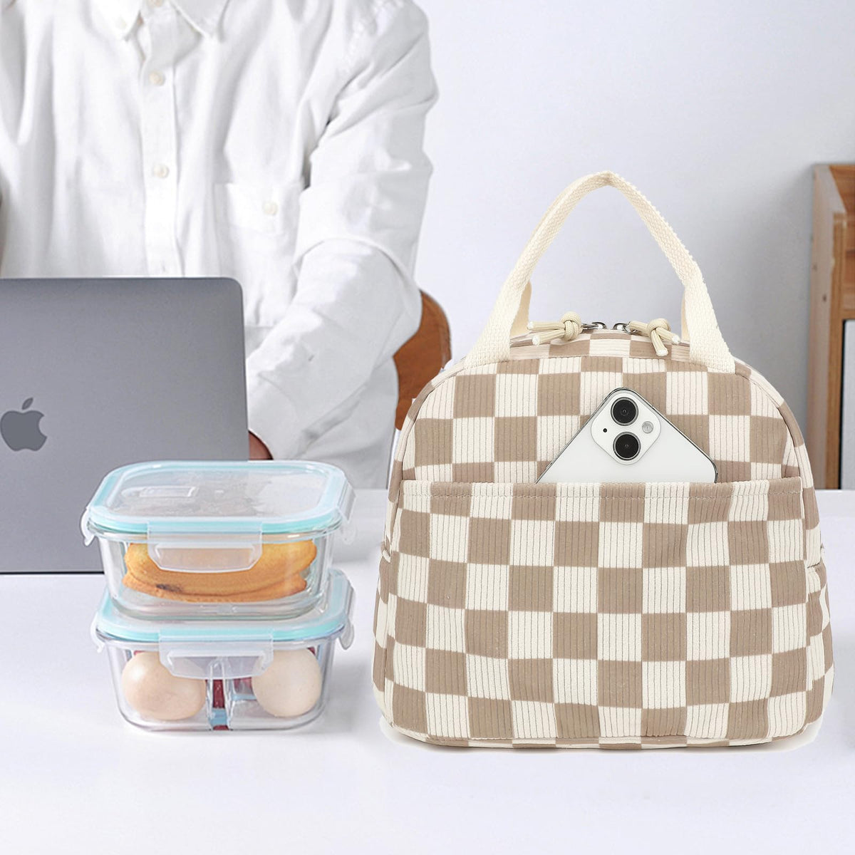 Dezcrab Corduroy Lunch Box inside view reveals a roomy compartment for meals.