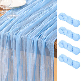 DeZerlor Baby Blue Cheesecloth Table Runner pack enhances Easter decor with airy, washable elegance.