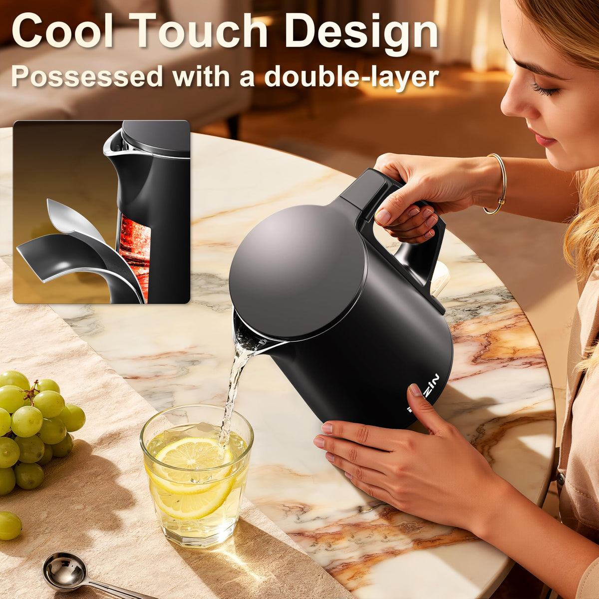 Dezin anti-splash lid aids mess-free filling and easy cleaning.