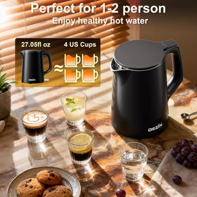 Dezin lightweight travel kettle delivers safe, fast hot water on the go.