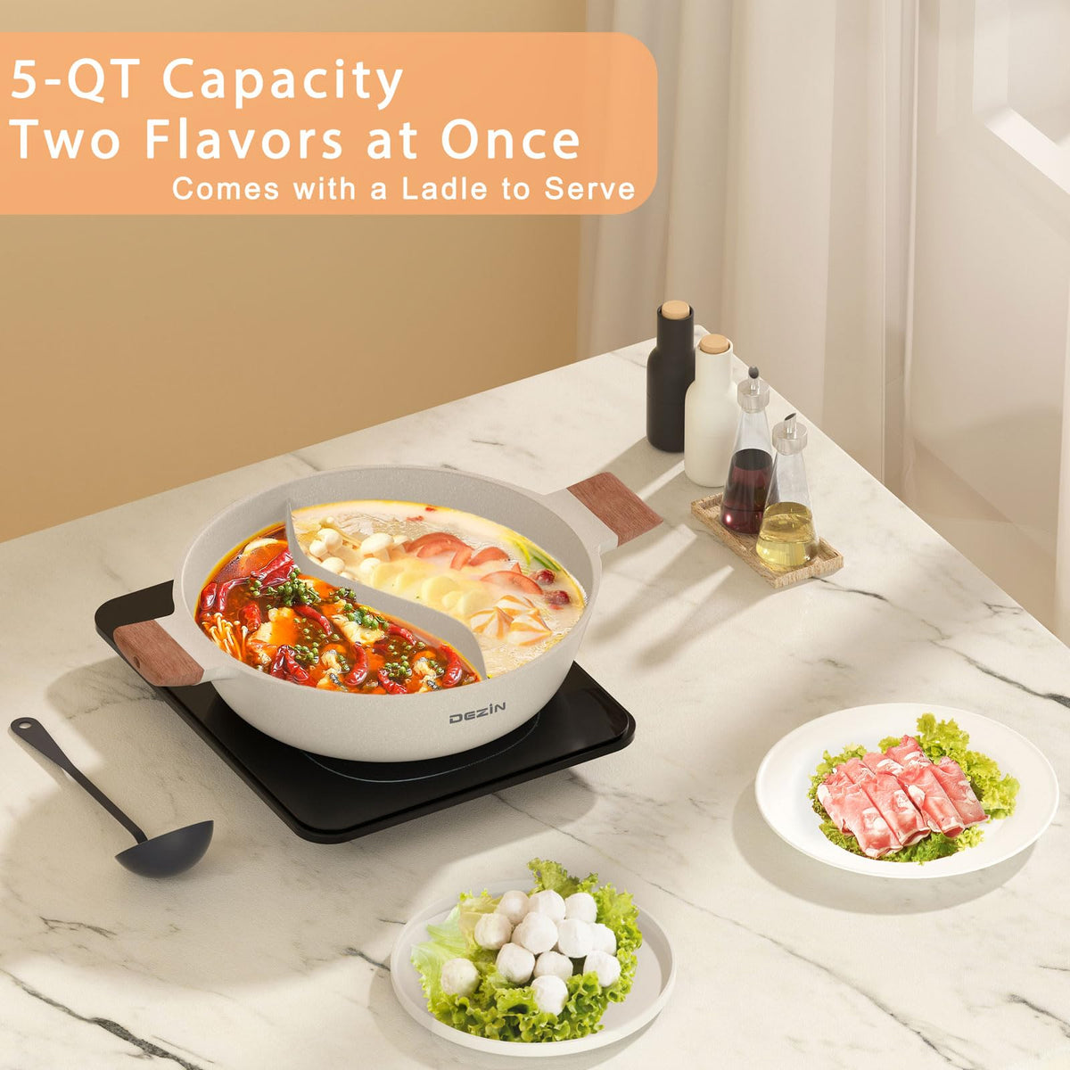 DEZIN anti-overflow seamless divider design helps prevent spills during cooking.