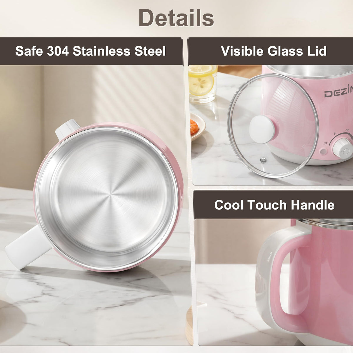 DEZIN hot pot easy-clean interior and glass lid for easy maintenance