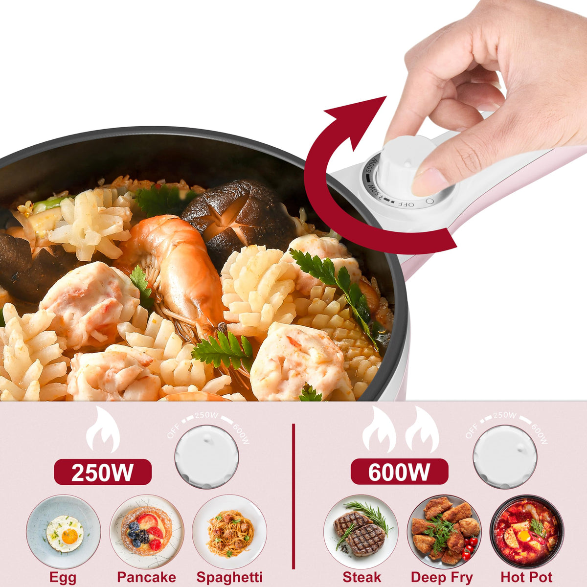 DEZIN hot pot electric, non-stick surface ideal for quick sautéing.