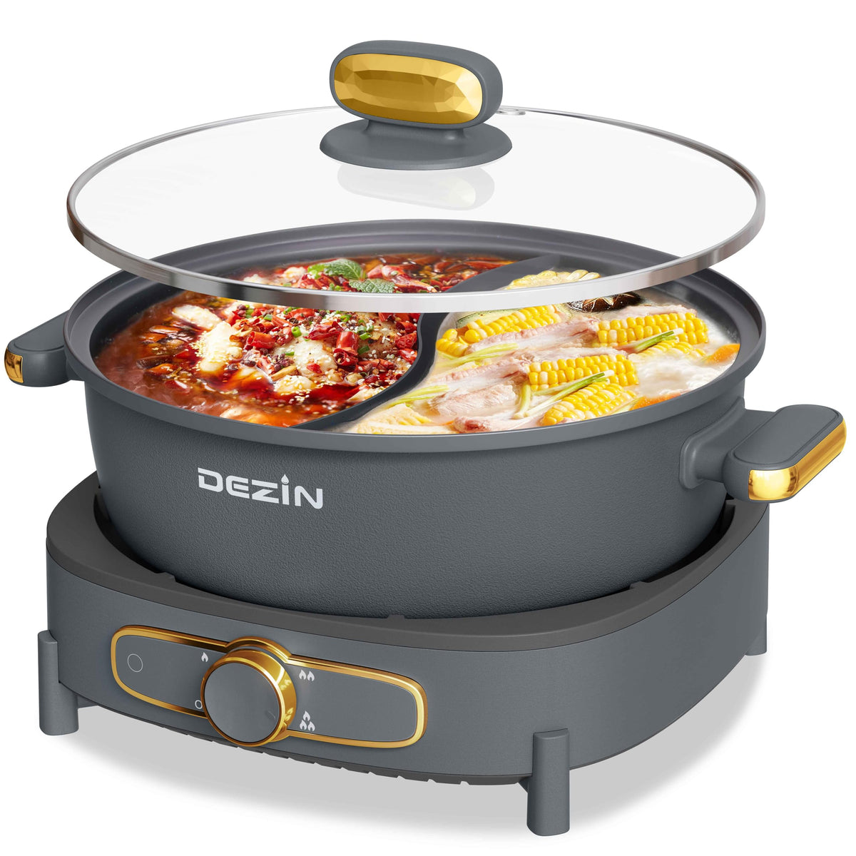 DEZIN hot pot electric divider for dual broths and simultaneous cooking.