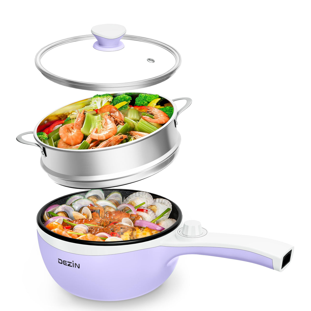DEZIN hot pot electric steamer compact design for dorm kitchen efficiency.