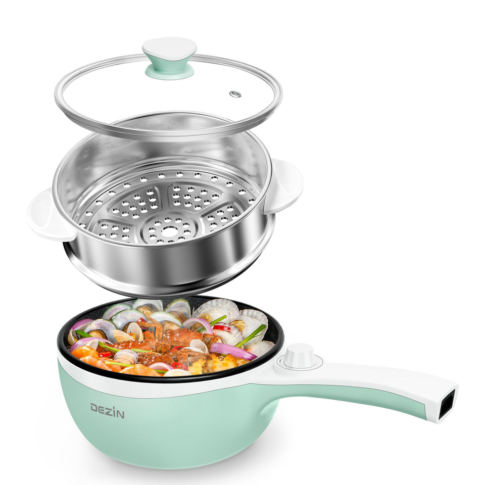 DEZIN hot pot electric with steamer front view for quick meals anywhere