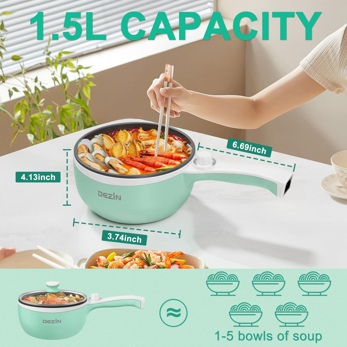 DEZIN hot pot with lid on showcasing compact dorm-friendly design