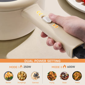 DEZIN electric steamer tray in use for steaming vegetables.