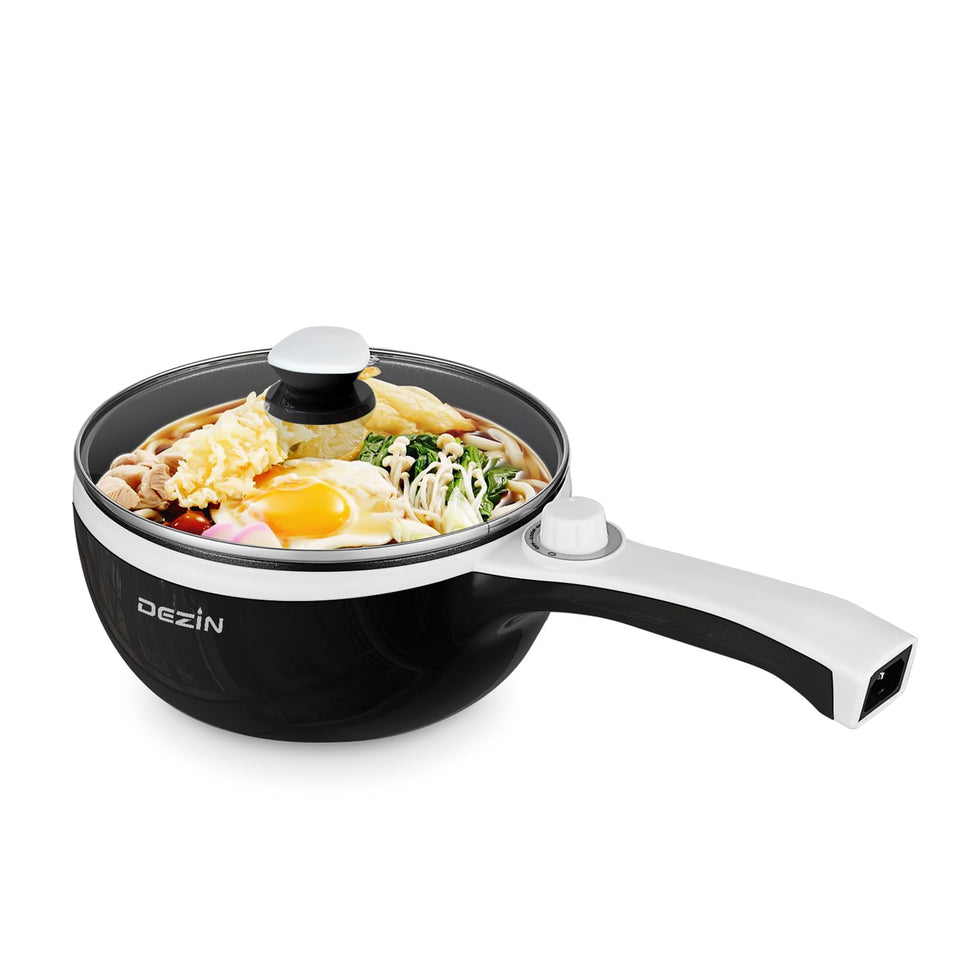 DEZIN hot pot electric upgraded with lid on for quick, compact dorm cooking.