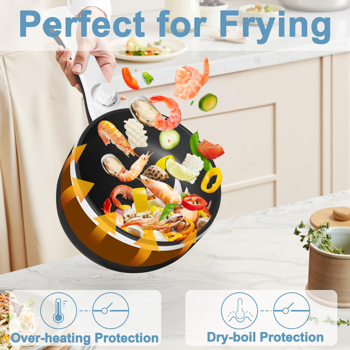 DEZIN included silicone spatula aids safe stir-frying and easy turning.