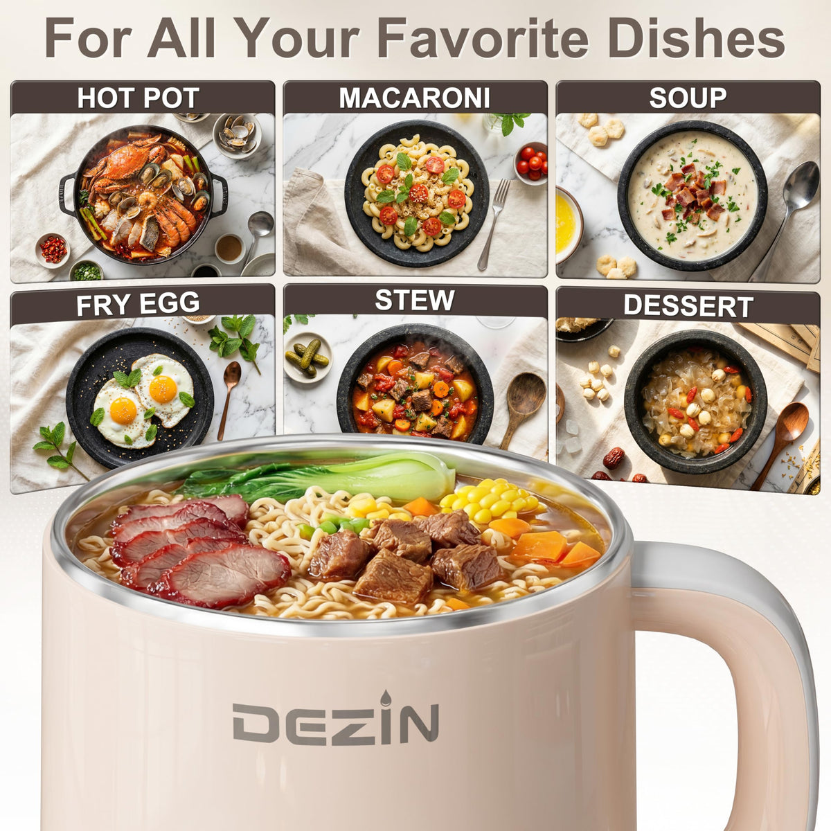 DEZIN hot pot keep warm feature maintains steady meal temperature.