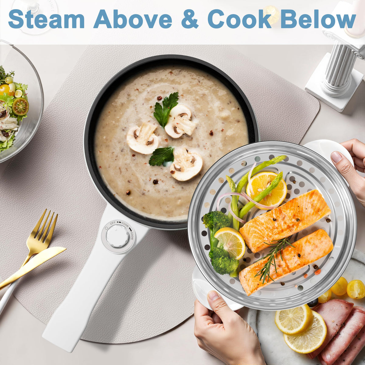 DEZIN 600W adjustable heat helps simmer eggs and noodles.