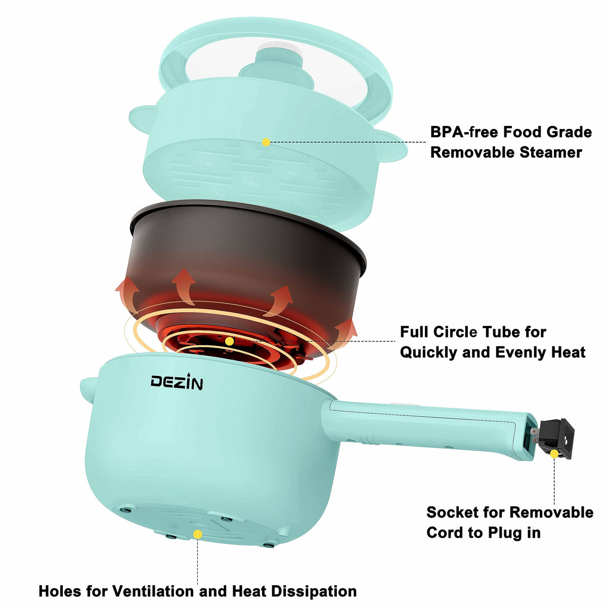 DEZIN electric pot with dual power for fast heating and control.