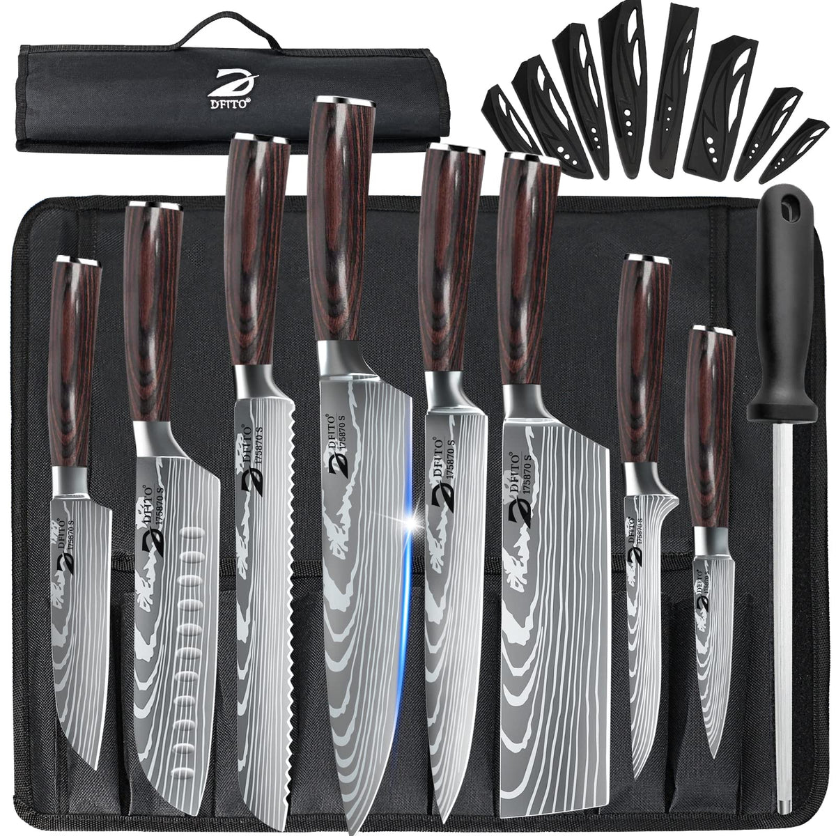 Dfito chef knife set roll bag front view for portability
