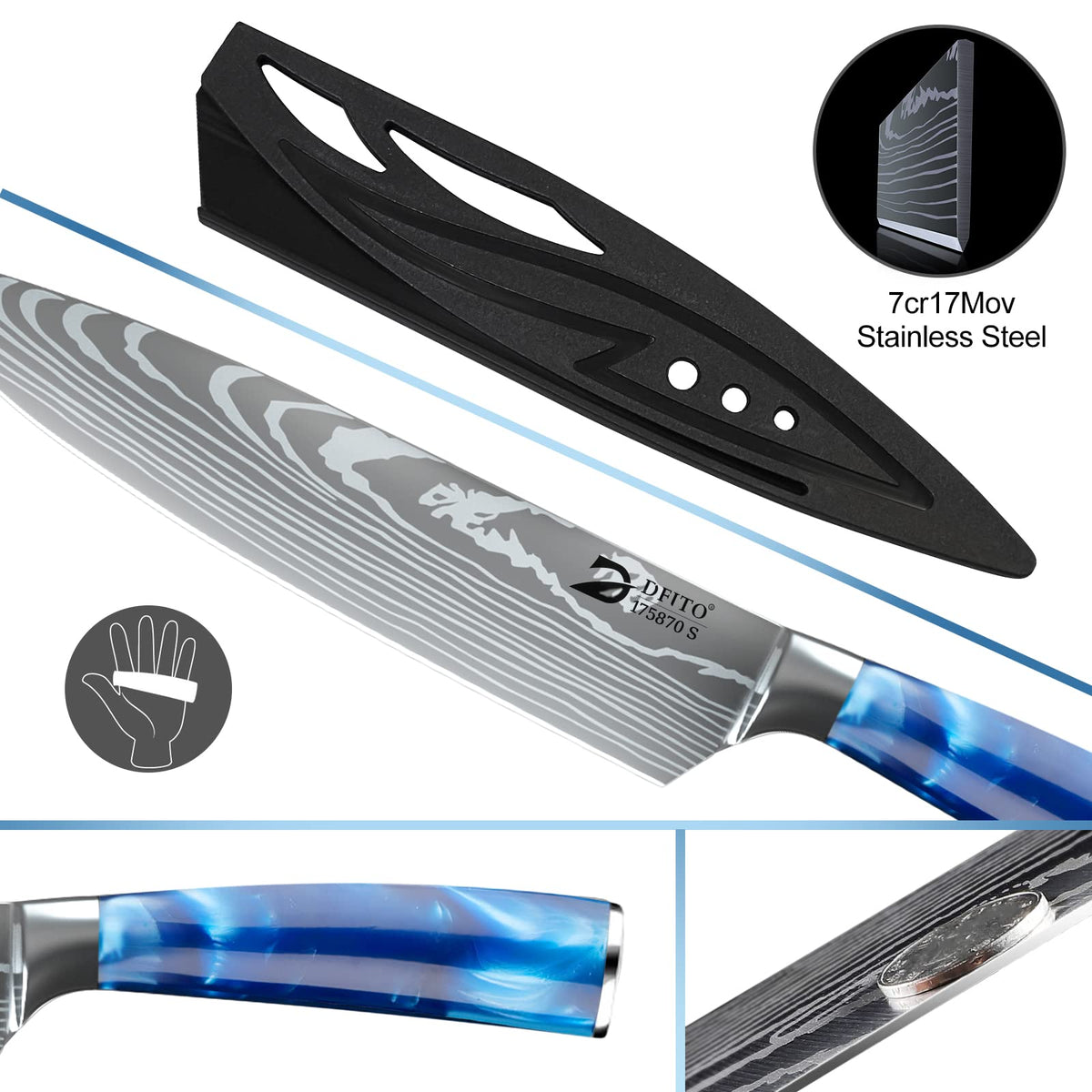 Dfito stainless steel surface shine and blade geometry aids clean, efficient cut