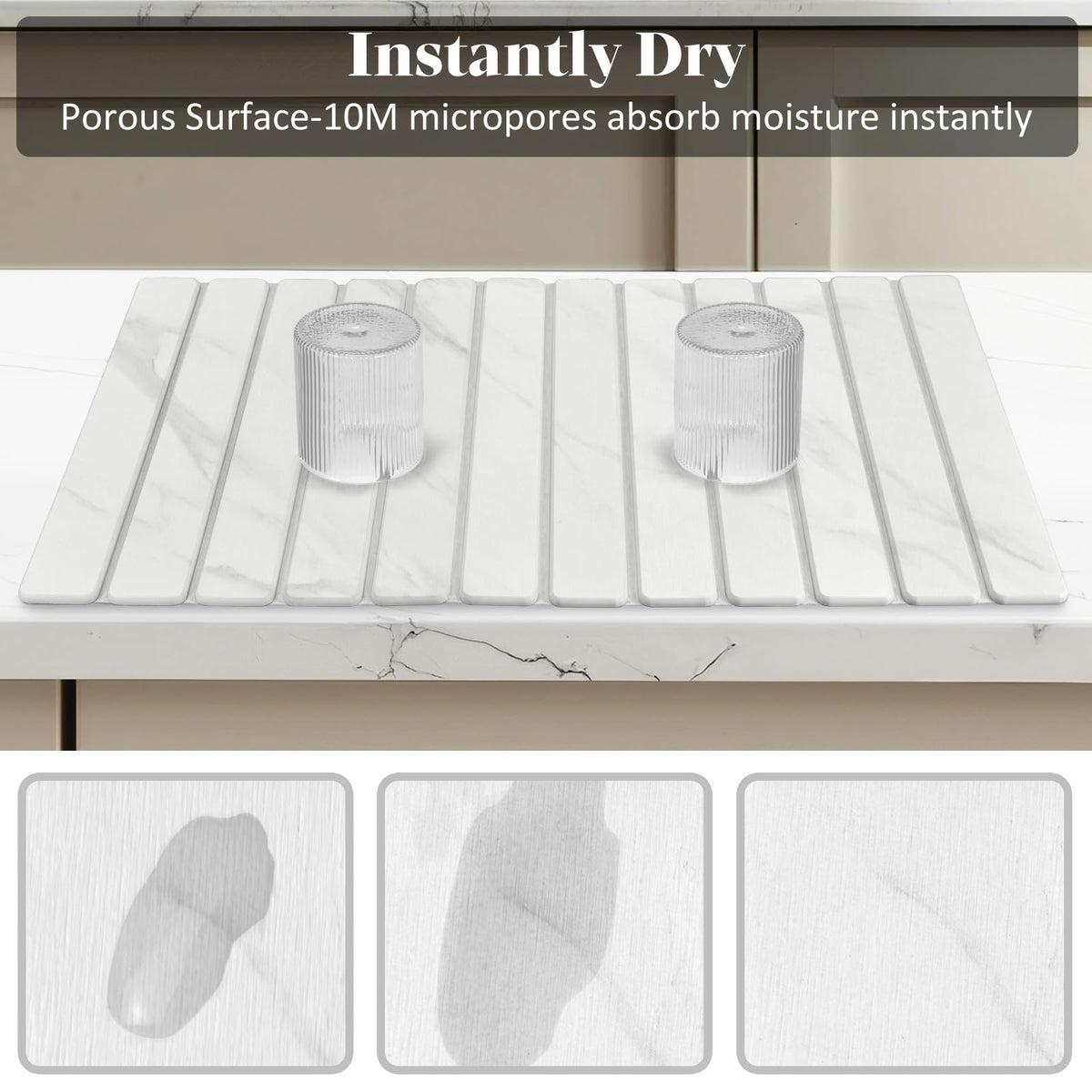 DFJKJUU 8x4 coaster set beside the drying mat for organized counter use
