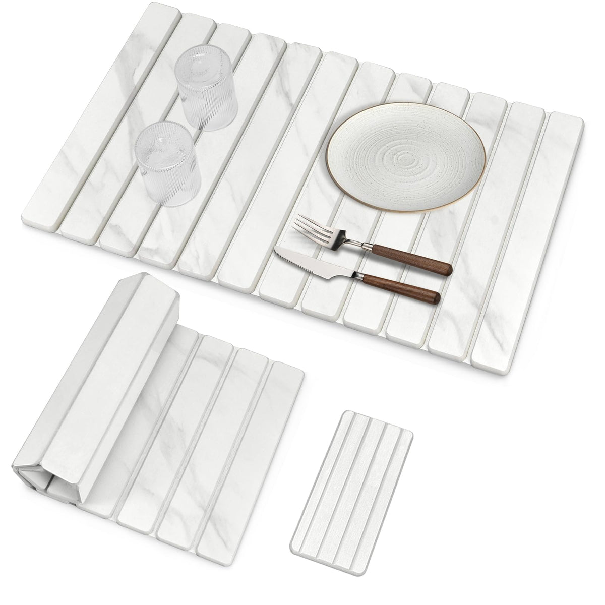 DFJKJUU marble-pattern dish drying mat in large 28x16 size on a counter