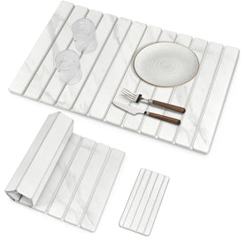 DFJKJUU marble-pattern dish drying mat in large 28x16 size on a counter