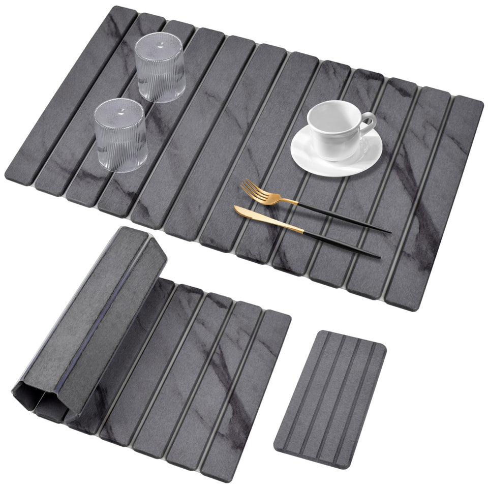 DFJKJUU marble-pattern stone drying mat on clean kitchen counter