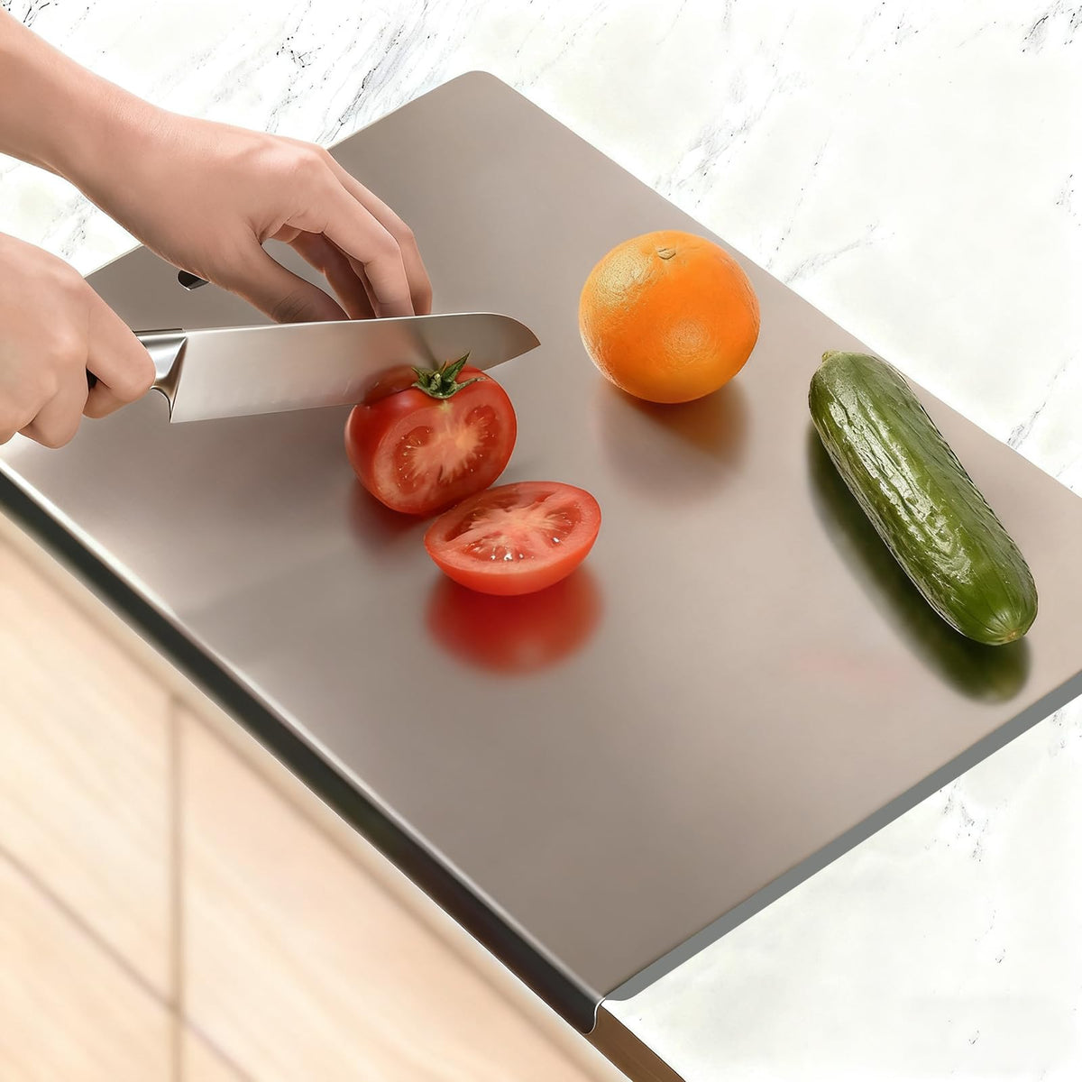 DFQ large stainless steel cutting board with non-slip mat for stable prep