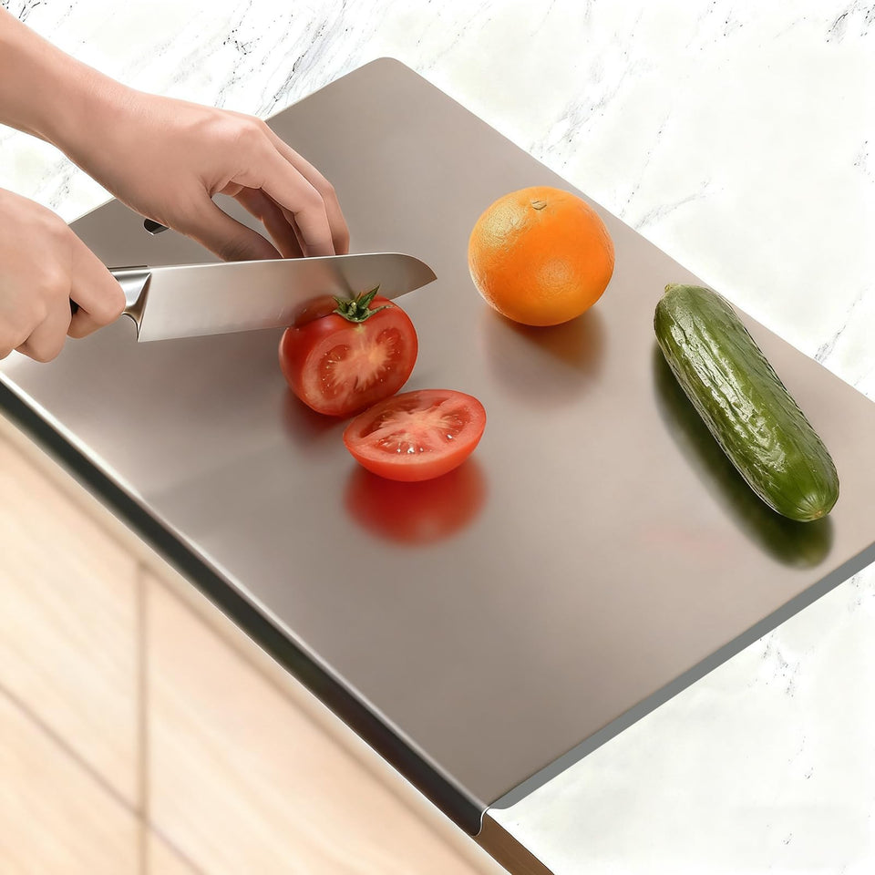 DFQ large stainless steel cutting board with non-slip mat for stable prep