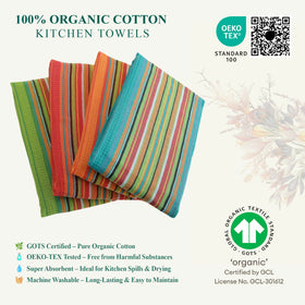DG Collections Salsa Stripe towel drying hands and dishes efficiently.