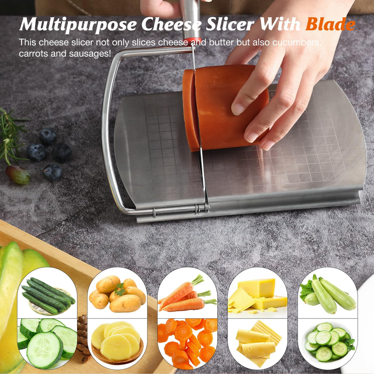 DGLOZE slicer demonstrates even cheese slices for appetizers