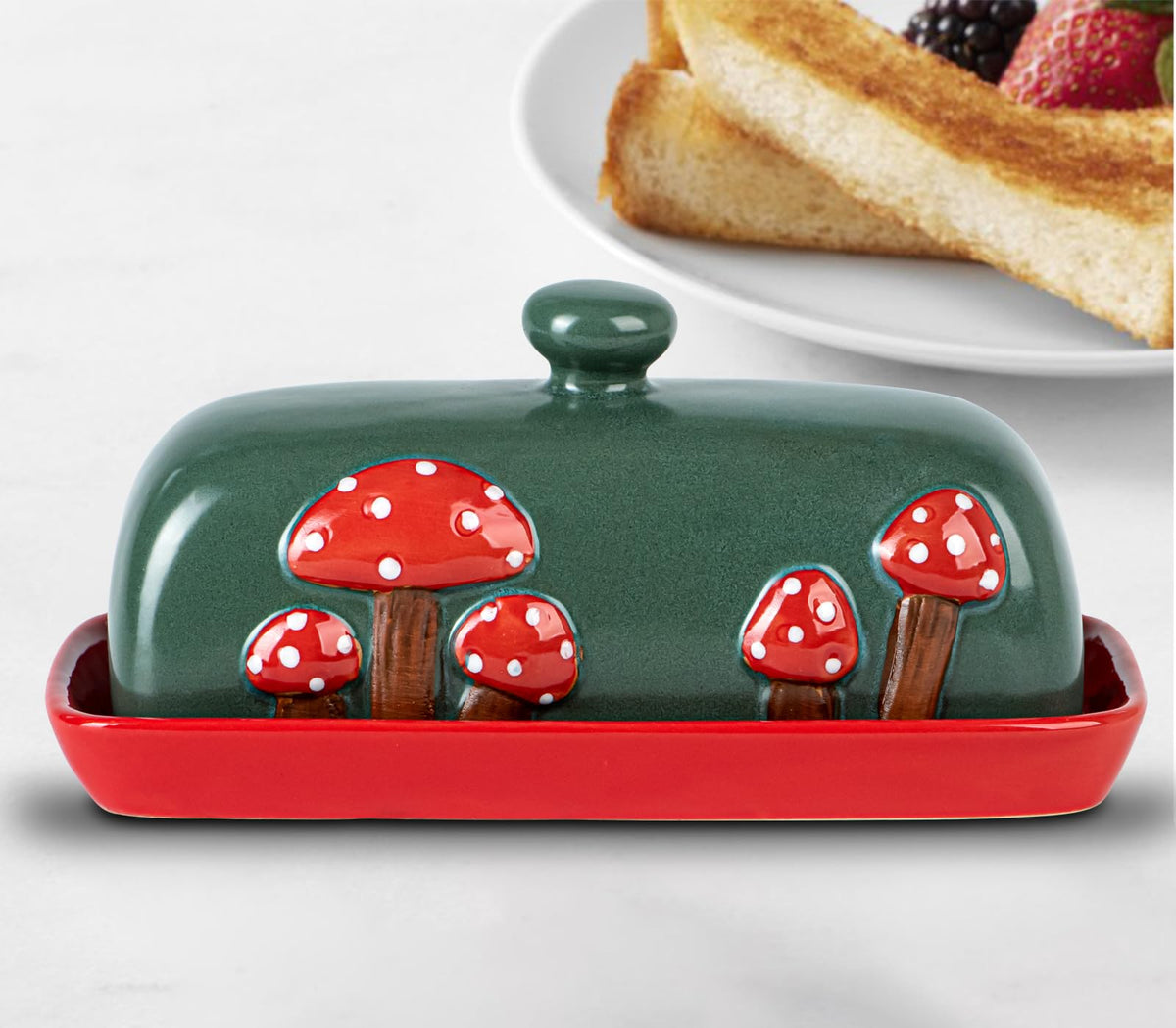 dgudgu mushroom butter dish with lid on dining table for stylish serving