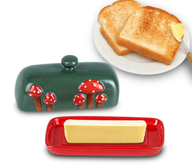 dgudgu mushroom butter dish with lid red side view keeps butter accessible on the counter