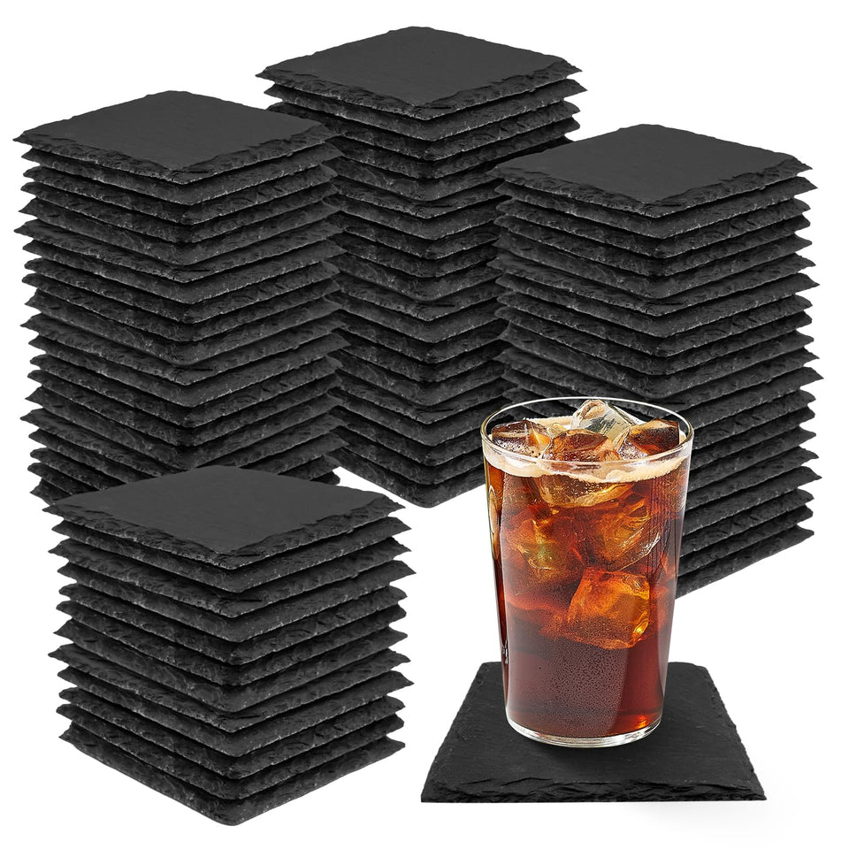 Dhfsleo 68-piece slate coaster set on table for durable, elegant entertaining