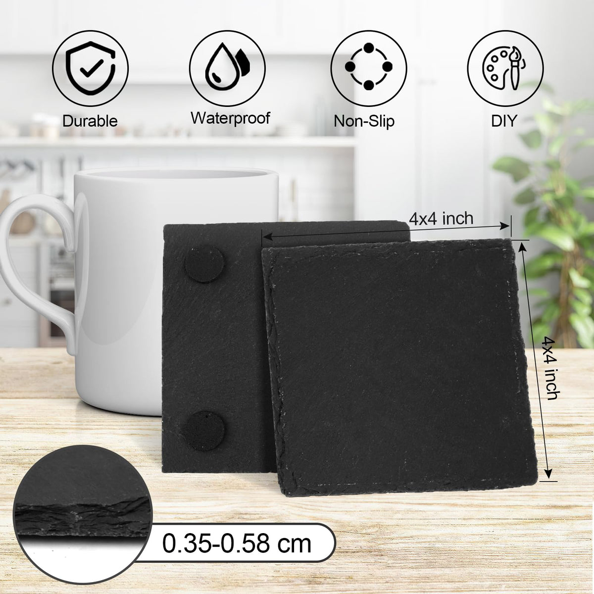 Dhfsleo slate coaster 4x4-inch close-up shows smooth finish and modern style