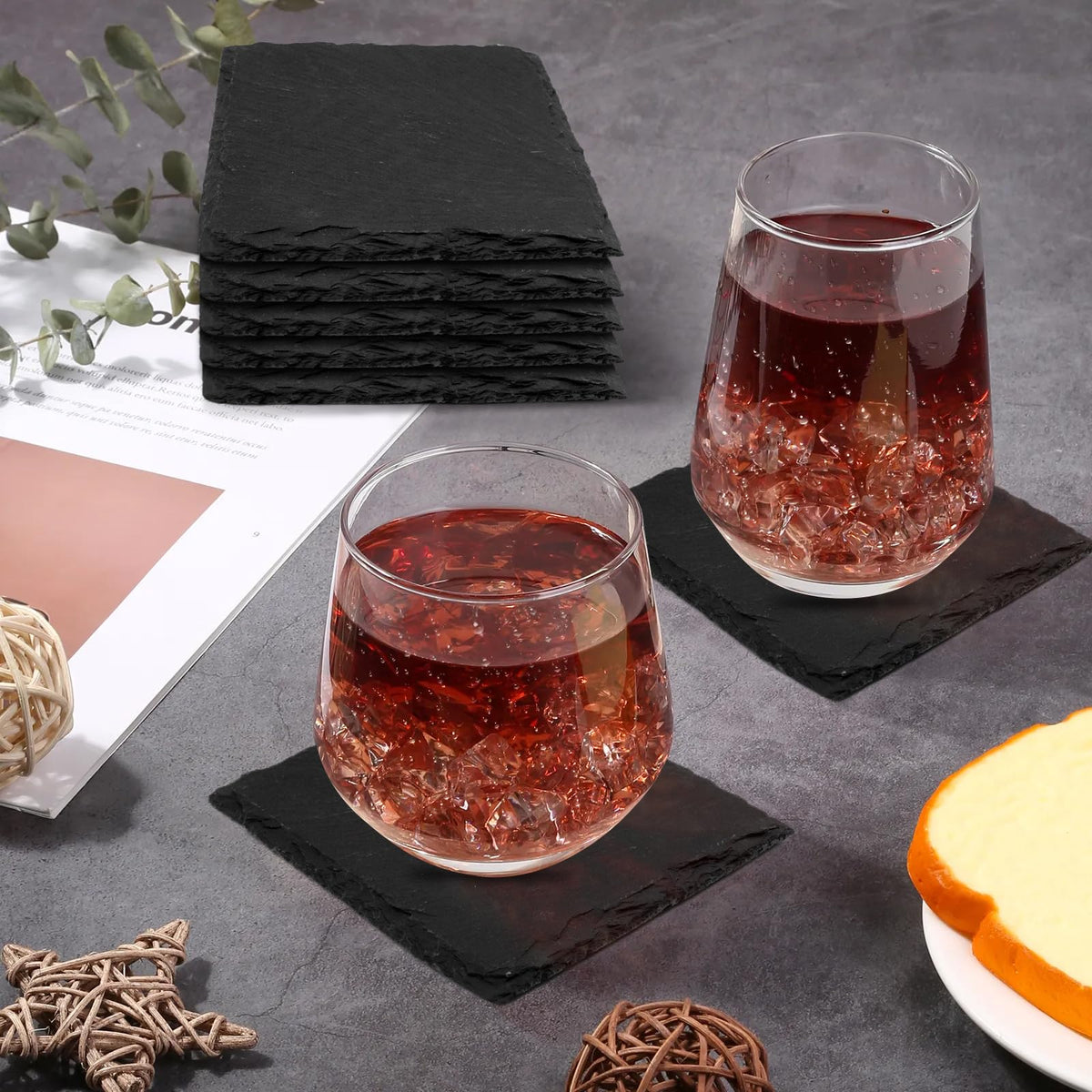 Dhfsleo slate coaster non-slip base provides stable protection for surfaces