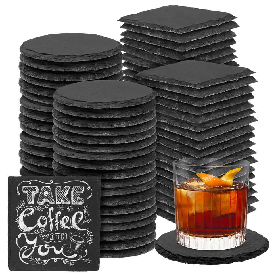 dhfsleo slate coaster square 4in set protects surfaces with modern black stone.
