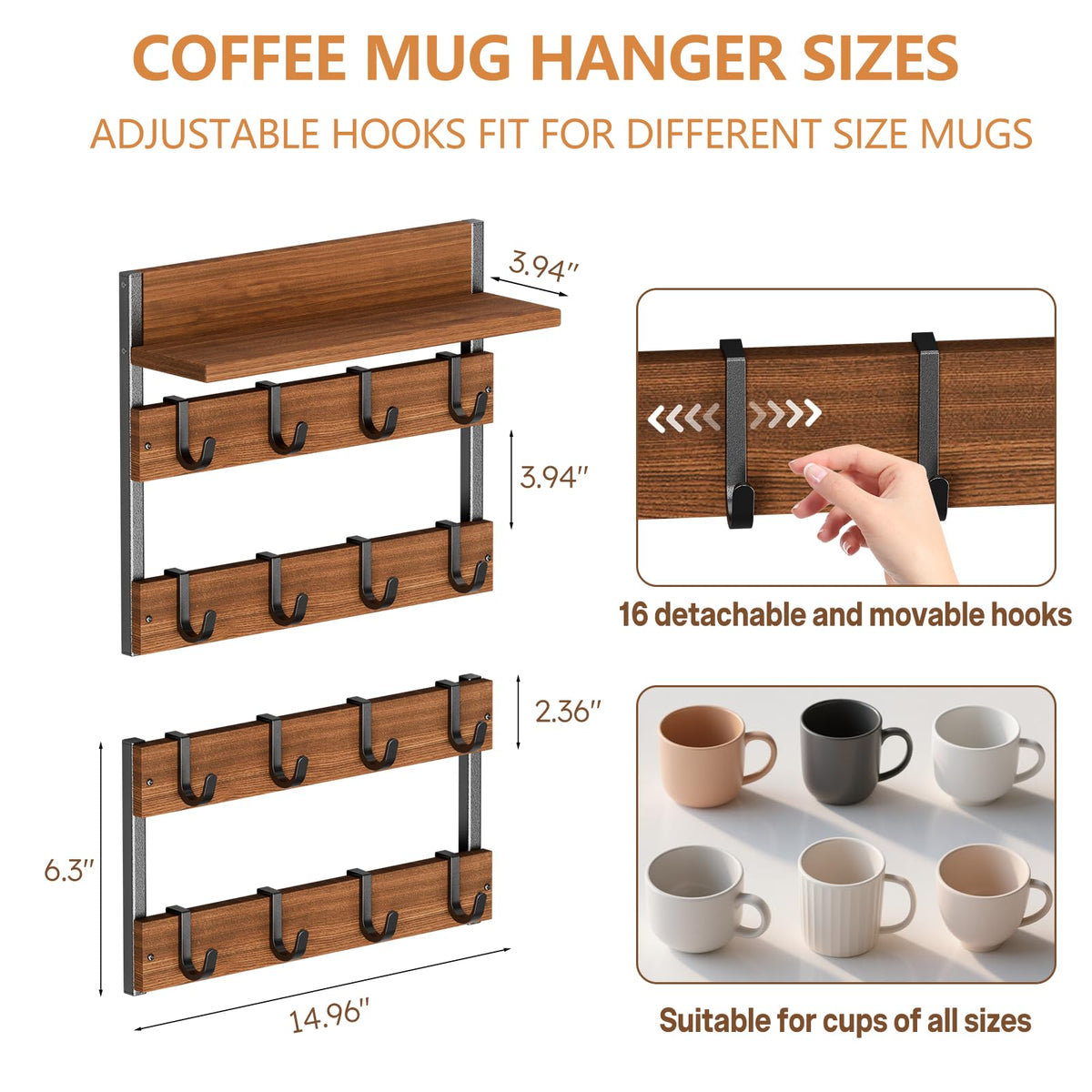 Dhmkfly wall-mounted mug organizer saves counter space while showcasing your collection.