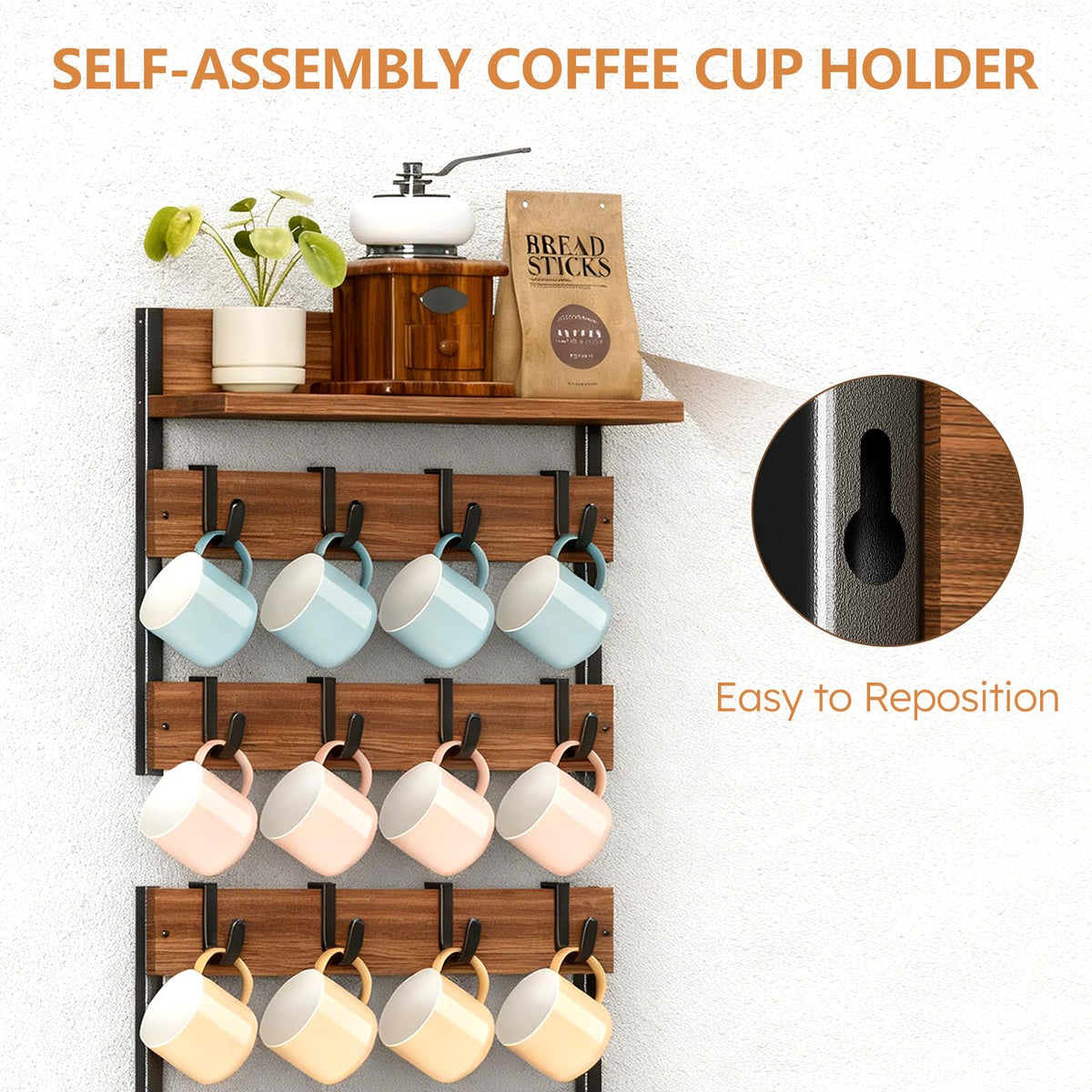 Dhmkfly easy-assembly mug rack includes all hardware for quick mounting.