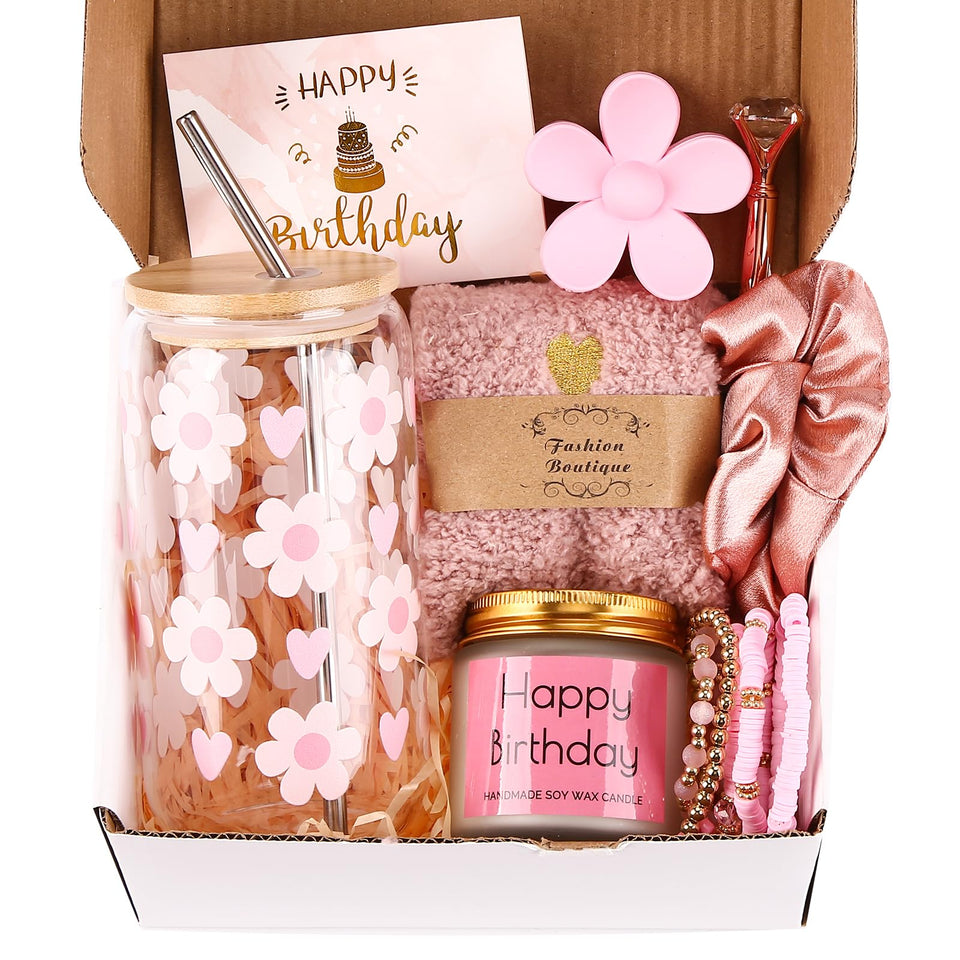DHQH birthday daisy gift box in pink, ideal for celebrations and heartfelt gifting.