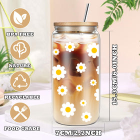 DHQH daisy glass cup with colorful pattern, durable for daily use