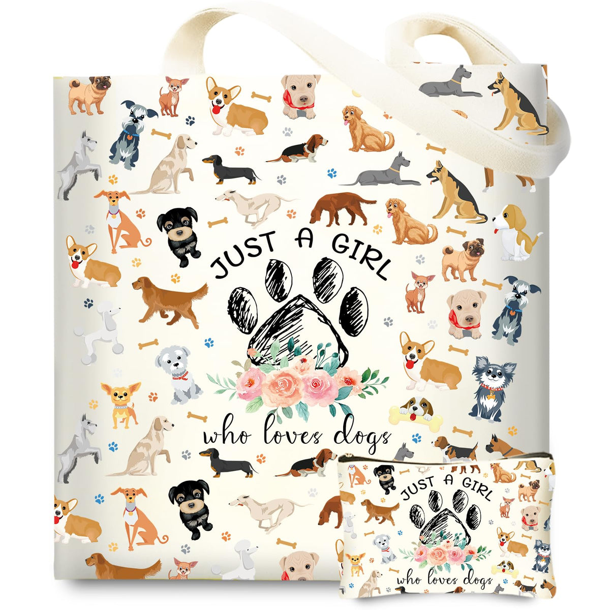 DHQH dog lover tote bag with vibrant print for daily shopping