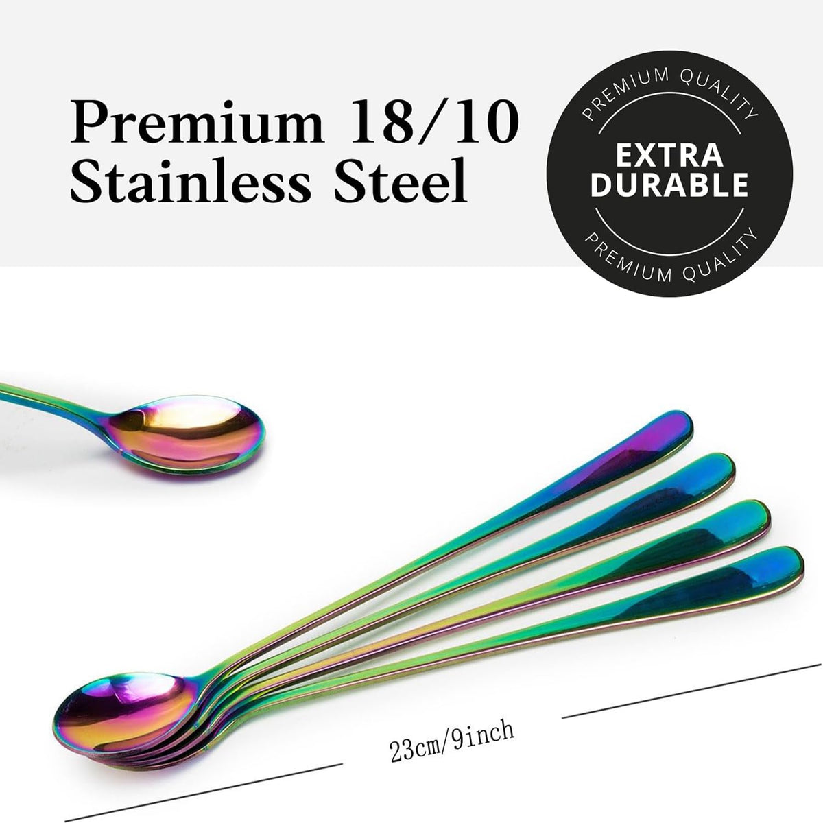 dhrbsx 18/10 stainless steel spoon close-up shows rust resistance.