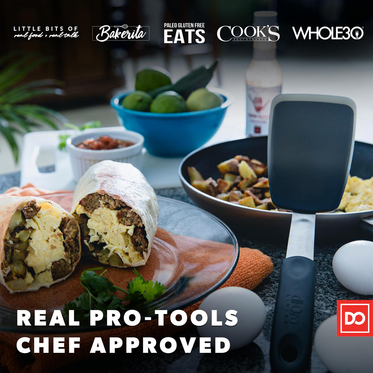 Di Oro Living Chef Series Standard Spatula featuring ergonomic handle for comfortable flipping.