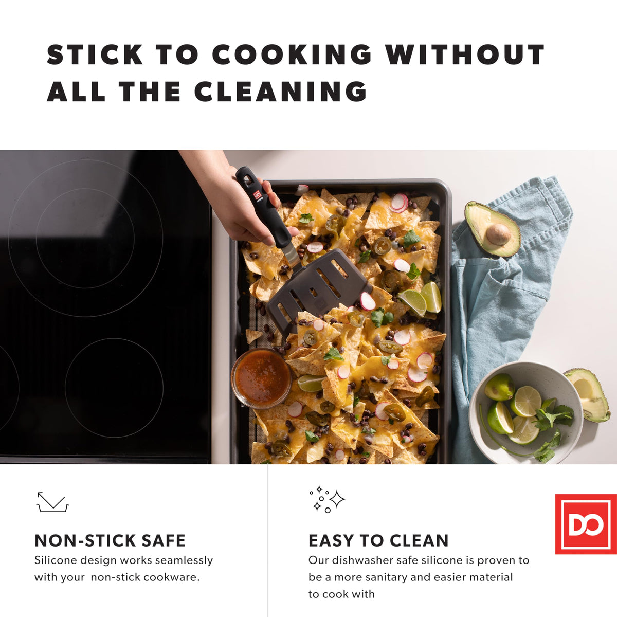 Di Oro Living Designer Series wide-slotted spatula blade designed for easy flipping.