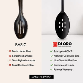 Non-stick safe DI ORO Living silicone spoons protect non-stick cookware during cooking.