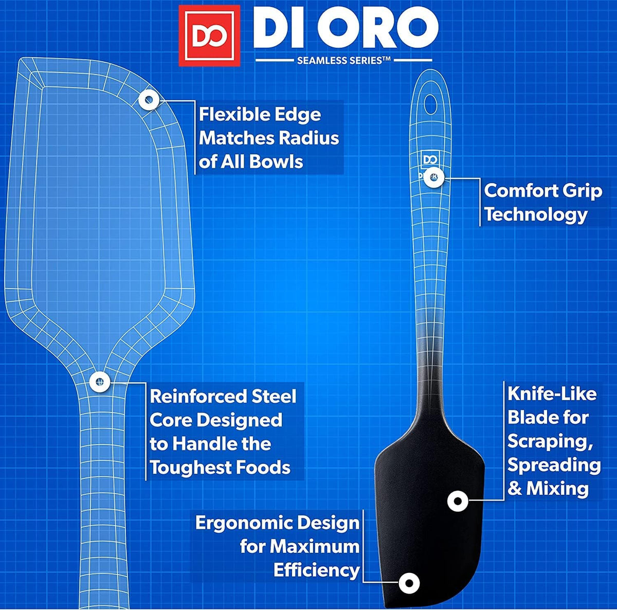 DI ORO Living nonstick-safe spatula protects nonstick cookware while stirring.
