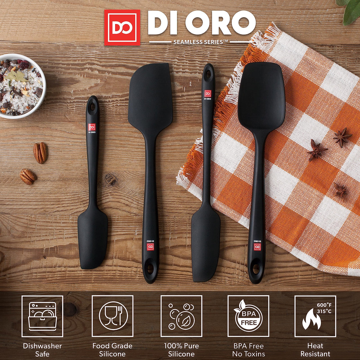 DI ORO Living one-piece seamless spatula for easy cleaning and less mess.