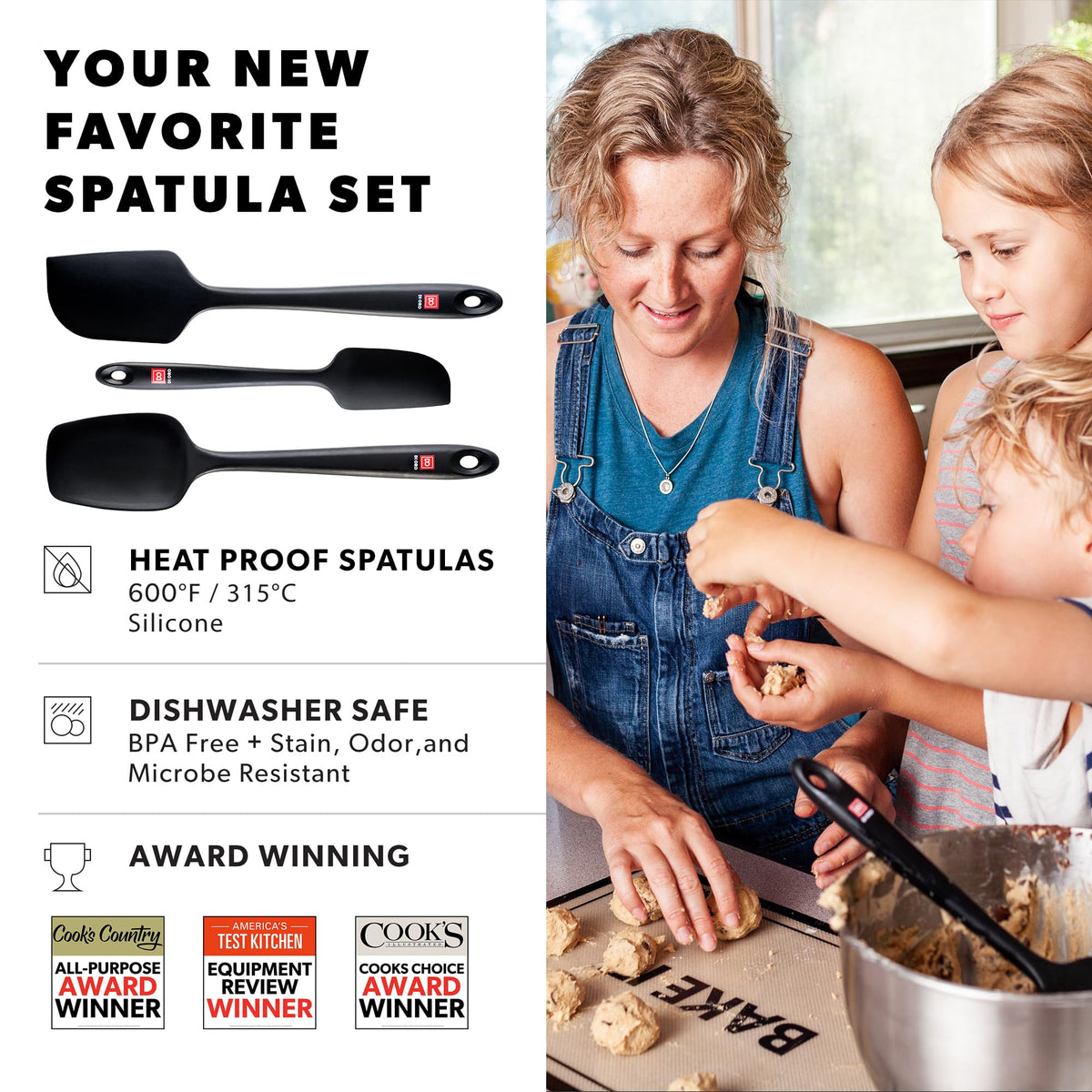 Seamless one-piece design spatula prevents food buildup during cooking.