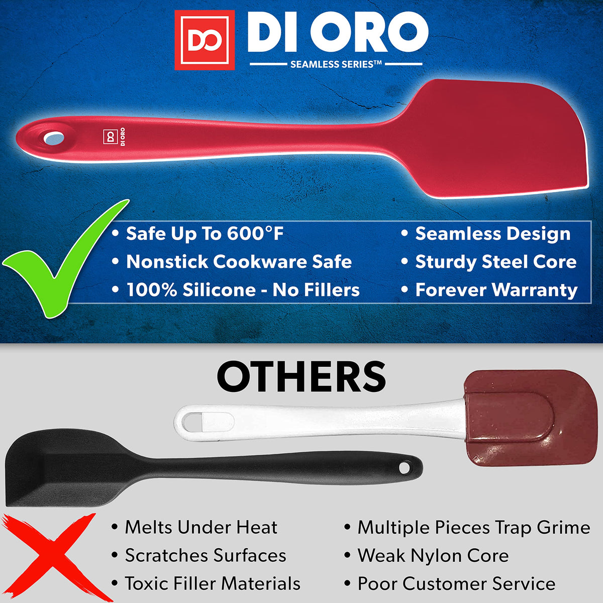 DI ORO Living seamless silicone spatula bending to bowls