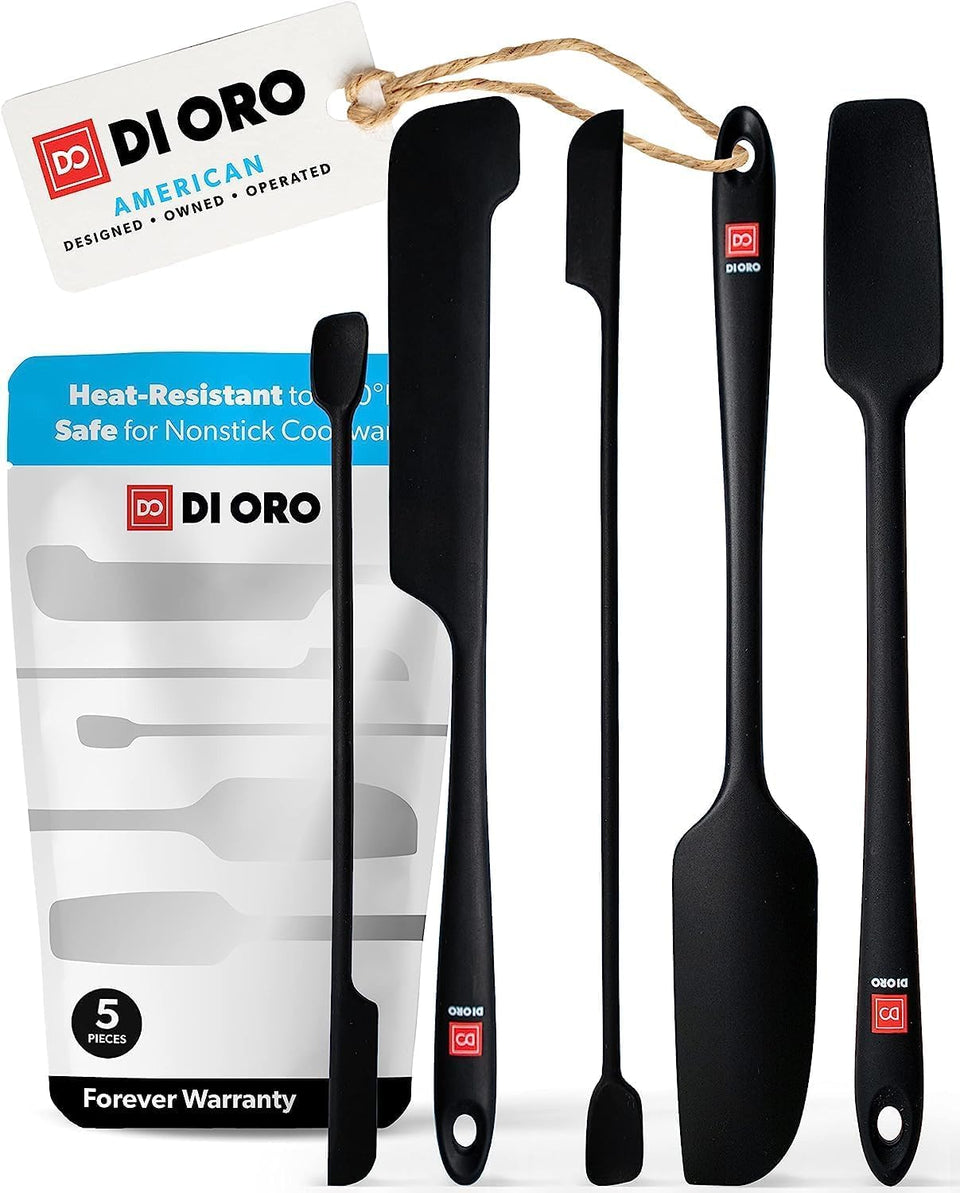DI ORO Living 5pc silicone jar spatulas in black for easy jar scraping