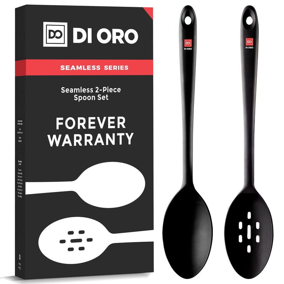 DI ORO Living solid silicone spoon 13-inch for stirring hot soups safely.