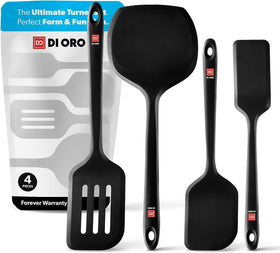 DI ORO Living silicone turners flipping eggs on nonstick pans with ease.