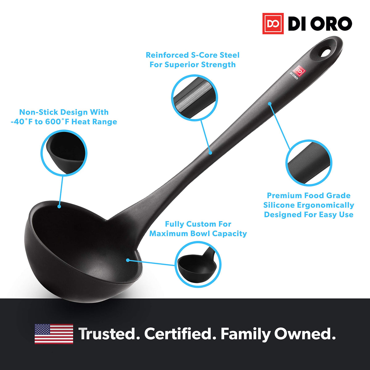 DI ORO Silicone Ladle showcases a seamless design for easy cleaning